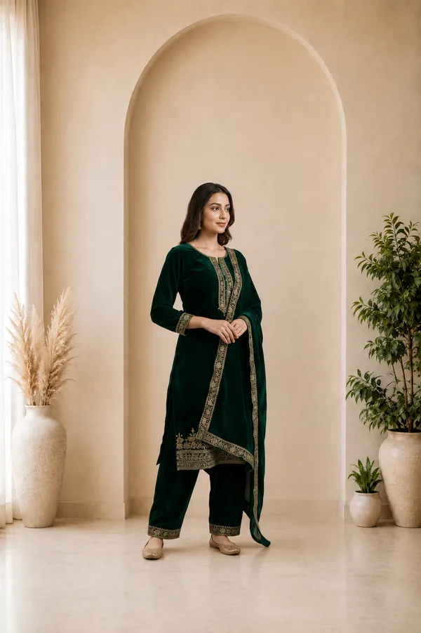 Green_Velvet_Embroidered_Salwar_Suit_Set_For_Women