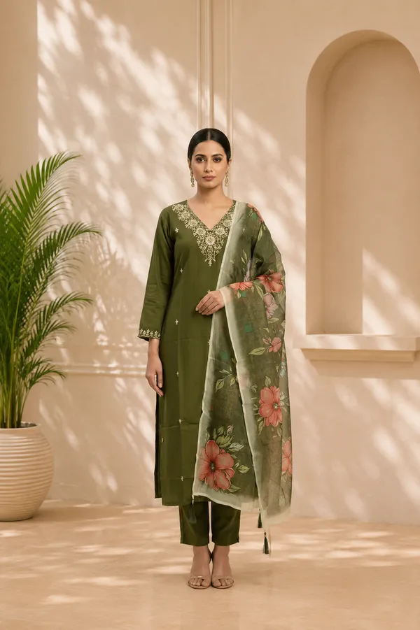 Mehndi_Roman_Silk_Embroidered_Kurta_Set_For_Women