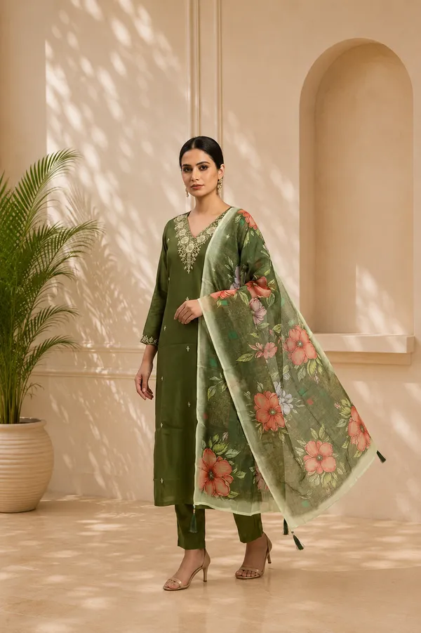 Mehndi_Roman_Silk_Embroidered_Kurta_Set_For_Women