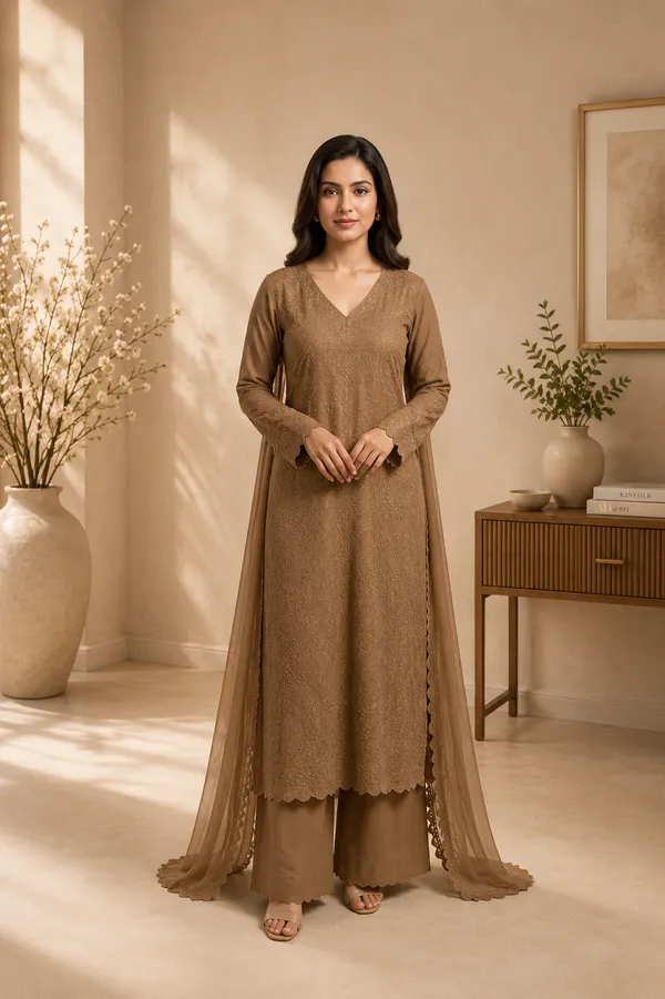 Beige_Georgette_Straight_Embroidered_Kurta_Set_For_Women