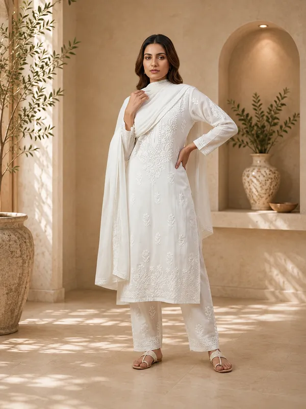 White_Muslin_Straight_Embroidered_Kurta_Set_With_Dupatta_For_Women