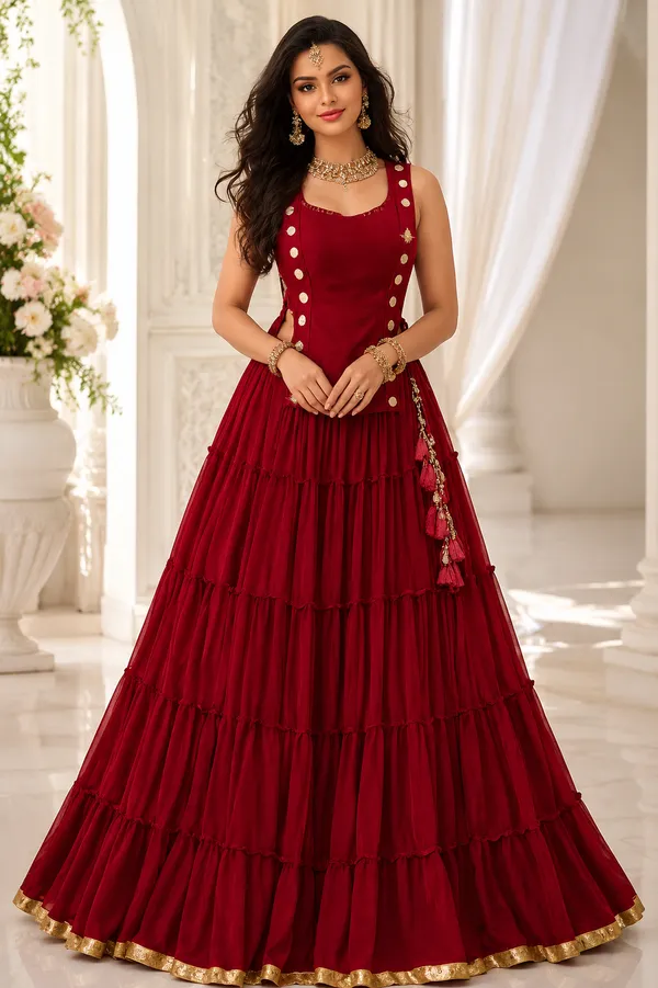 Black_Cotton_Ruffle_Tiered_Lehenga_Choli_For_Women