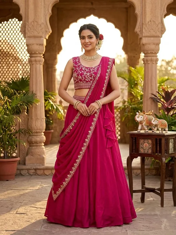 Blue_Vichitra_Silk_Flared_Lehenga_Choli_For_Women