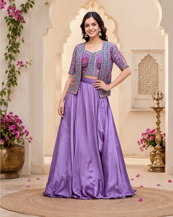 Purple_Yellow_Pure_Vichitra_Jacket_Style_Lehenga_Choli_For_Women