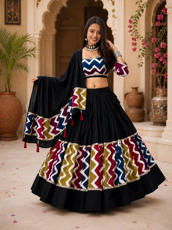 Black_Pure_Cotton_Lehenga_Choli_For_Women