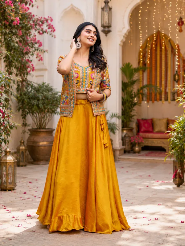 Purple_Yellow_Pure_Vichitra_Jacket_Style_Lehenga_Choli_For_Women