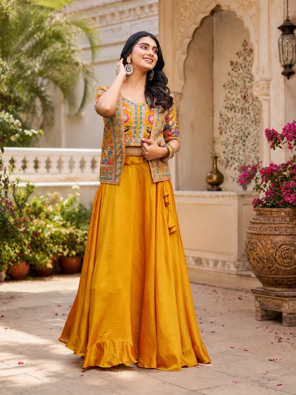 Purple_Yellow_Pure_Vichitra_Jacket_Style_Lehenga_Choli_For_Women