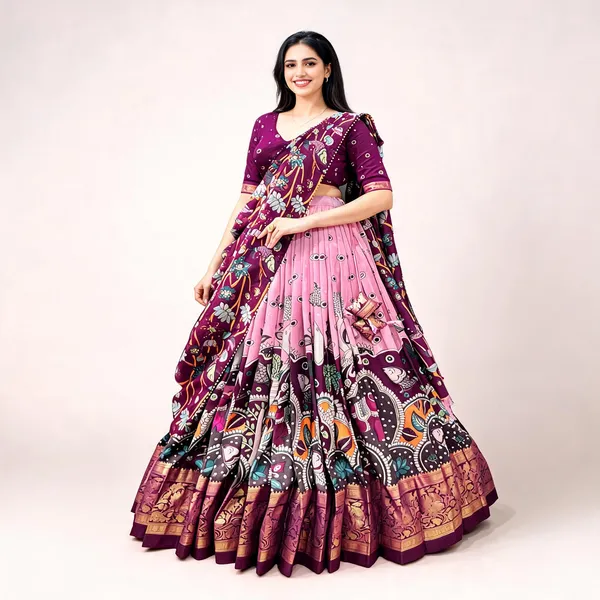 Purple_&_Pink_Tasar_Silk_Embroidered_Lehenga_Choli_For_Women
