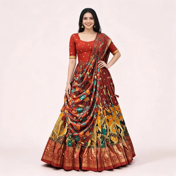 Multicolor_Tassar_Silk_Lehenga_Choli_For_Women