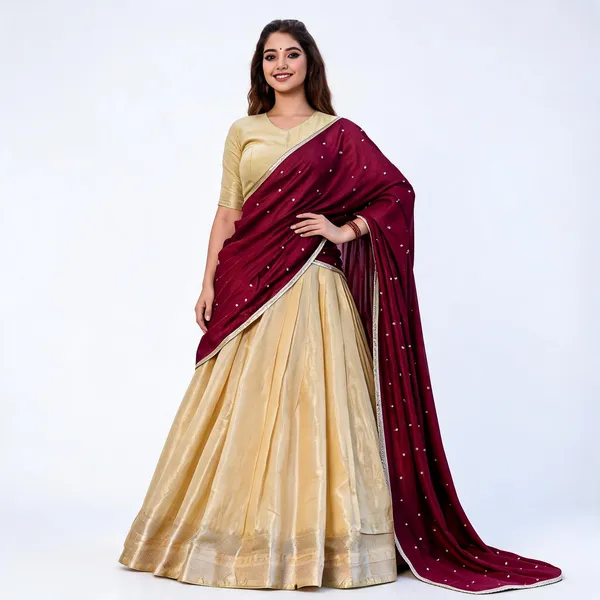 Beige_&_Maroon_Kanchipuram_Lehenga_Choli_For_Women
