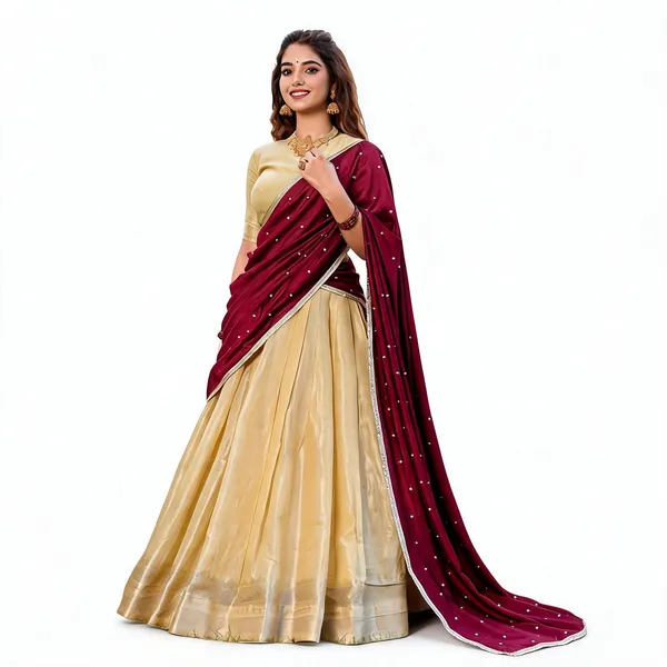 Beige_&_Maroon_Kanchipuram_Lehenga_Choli_For_Women