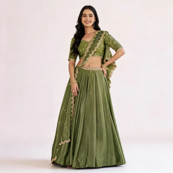 Green_Chinon_Lehenga_Choli_For_Women