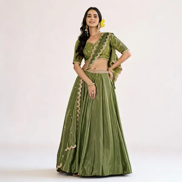 Green_Chinon_Lehenga_Choli_For_Women