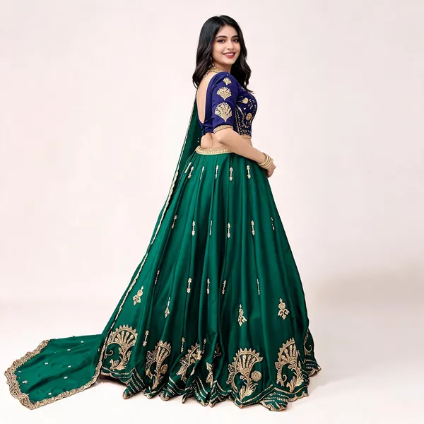 Green_&_Blue_Rangoli_Silk_Lehenga_Choli_For_Women