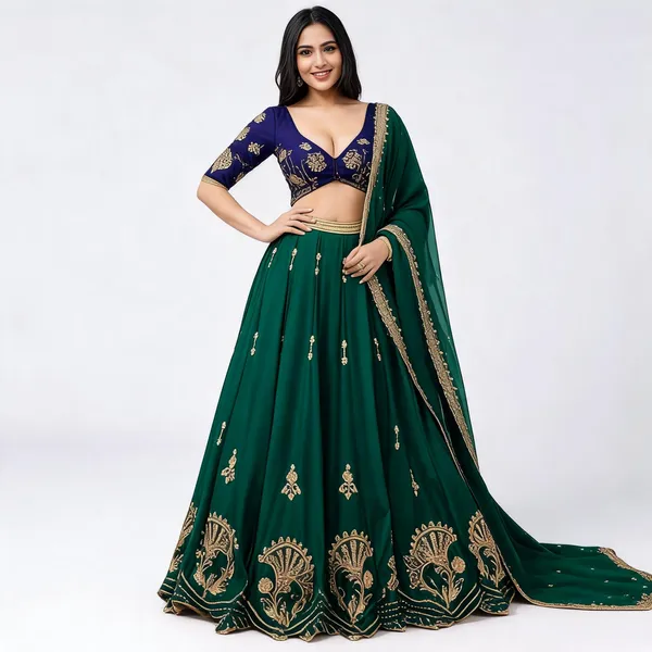 Green_&_Blue_Rangoli_Silk_Lehenga_Choli_For_Women