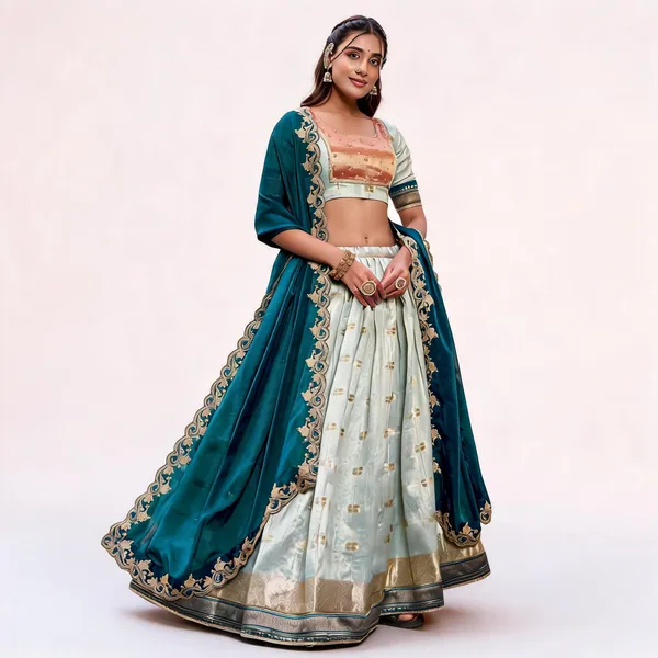 Mint_Green_&_Teal_Slub_Kota_Lehenga_Choli_For_Women