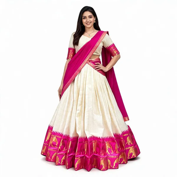White_&_Pink_Poly_Cotton_Lehenga_Choli_For_Women