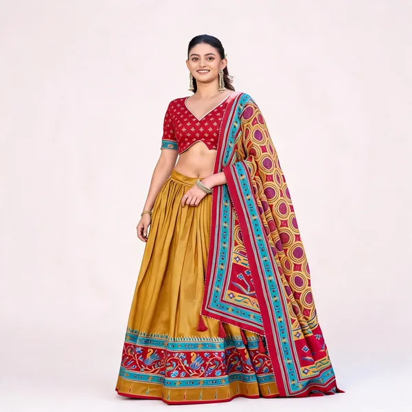 Mustard_Yellow_Tassar_Silk_Lehenga_Choli_For_Women