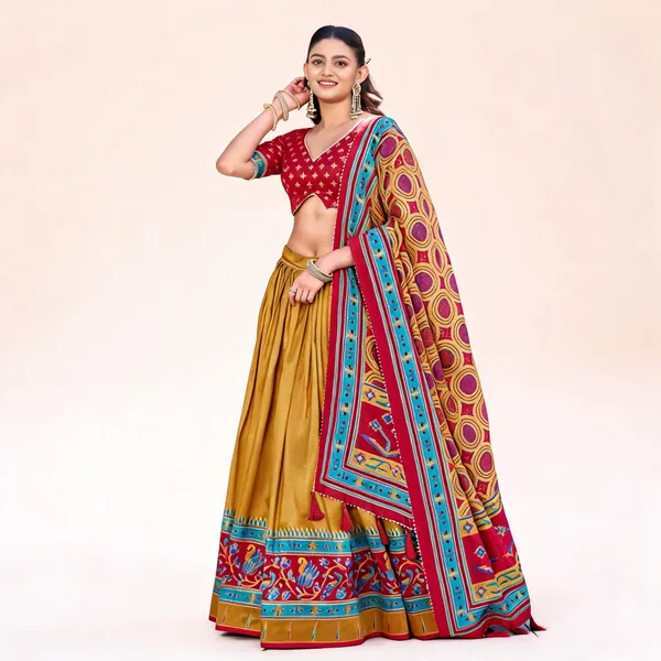 Mustard_Yellow_Tassar_Silk_Lehenga_Choli_For_Women