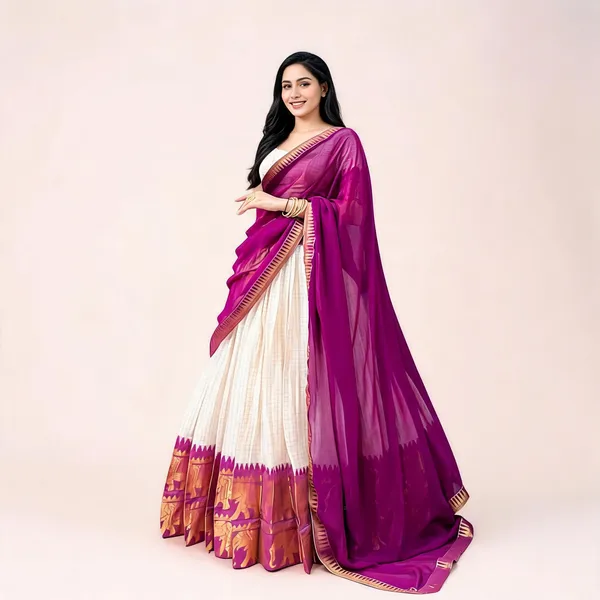 Magenta_&_Off-White_Poly_Cotton_Flared_Lehenga_Choli_For_Women