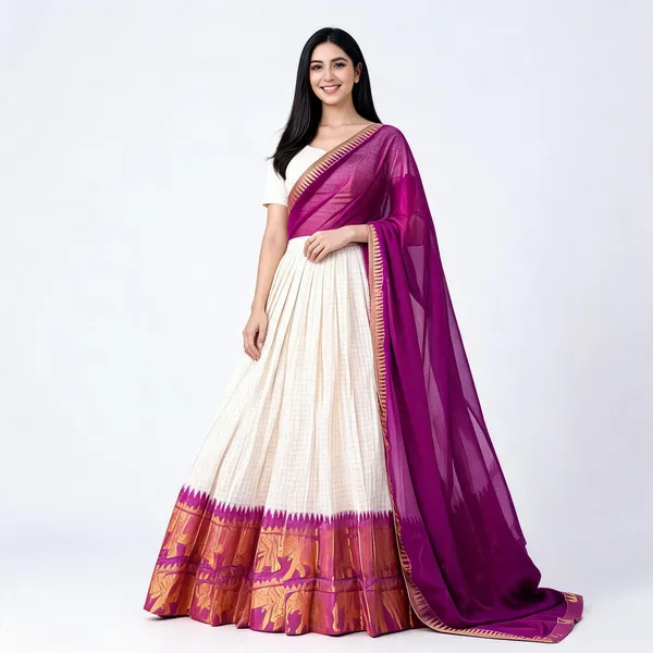 Magenta_&_Off-White_Poly_Cotton_Flared_Lehenga_Choli_For_Women
