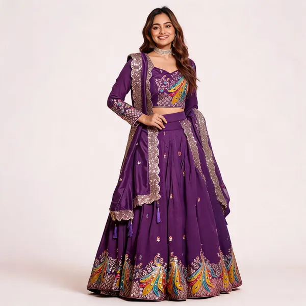 Multicolor_Pure_Vichitra_Embroidered_Lehenga_Choli_For_Women