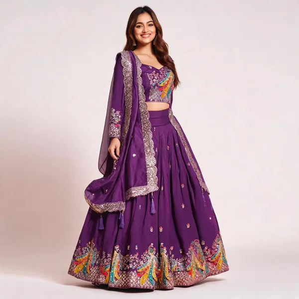 Multicolor_Pure_Vichitra_Embroidered_Lehenga_Choli_For_Women
