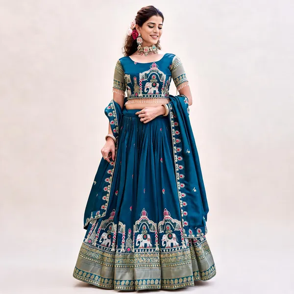 Teal_Blue_Pure_Vichitra_Embroidered_Lehenga_Choli_For_Women