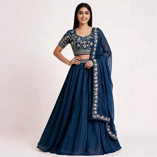 Blue_Vichitra_Silk_Flared_Lehenga_Choli_For_Women