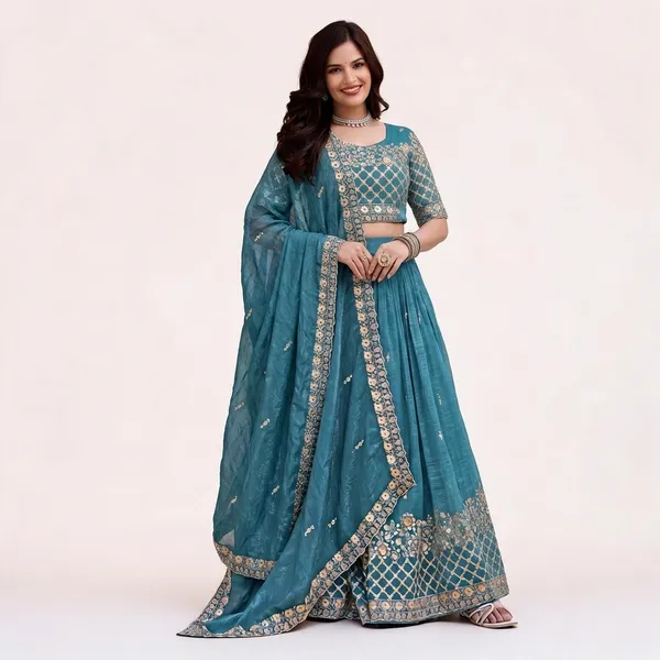 Turquoise_Pure_Crunchy_Embroidered_Lehenga_Choli_For_Women