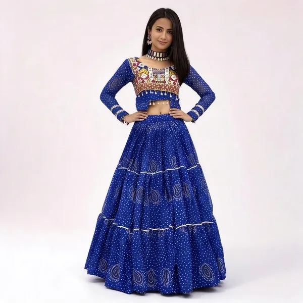 Blue_Pure_Fox_Georgette_Bandhani_Lehenga_Choli_For_Women