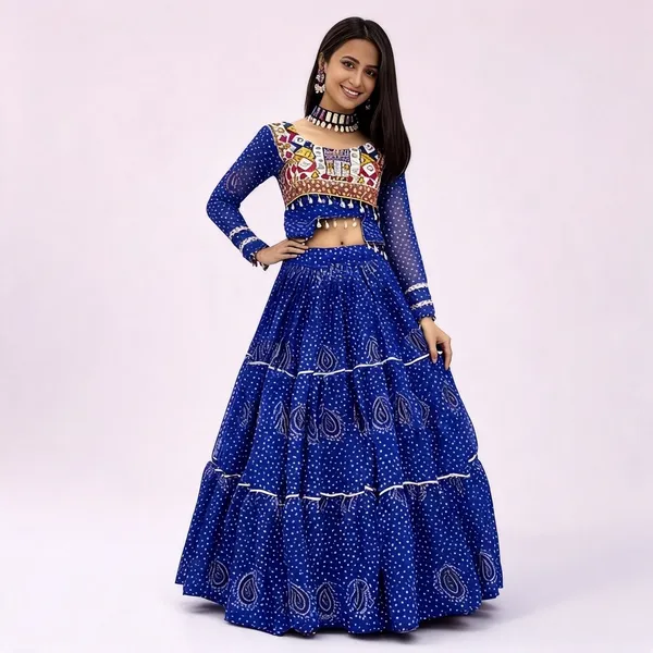 Blue_Pure_Fox_Georgette_Bandhani_Lehenga_Choli_For_Women