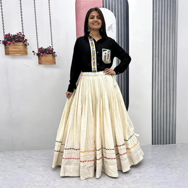 Black_&_Cream_Cotton_Fusion_Lehenga_Choli_For_Women