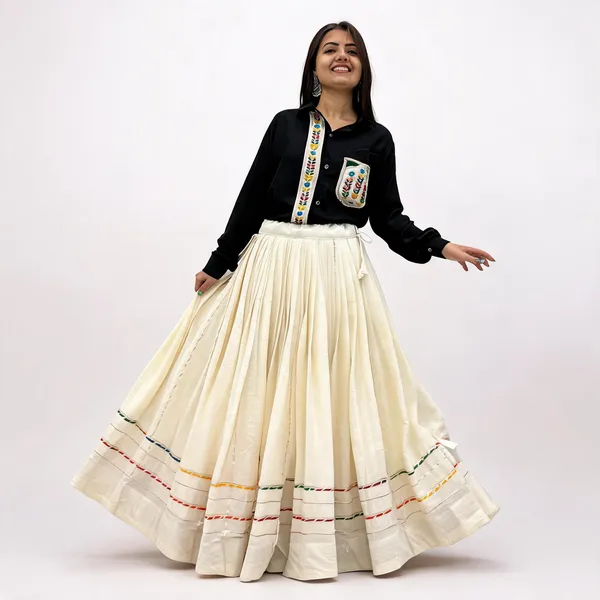 Black_&_Cream_Cotton_Fusion_Lehenga_Choli_For_Women