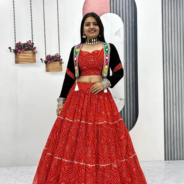 Red_Black_Georgette_Bandhani_Print_Lehenga_Choli_For_Women