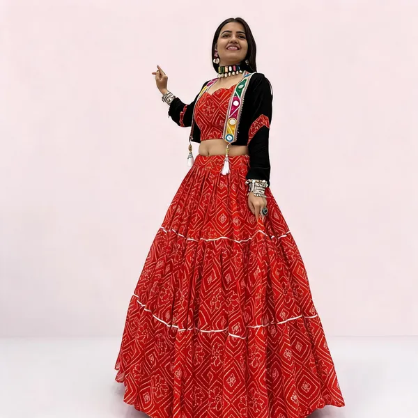 Red_Black_Georgette_Bandhani_Print_Lehenga_Choli_For_Women