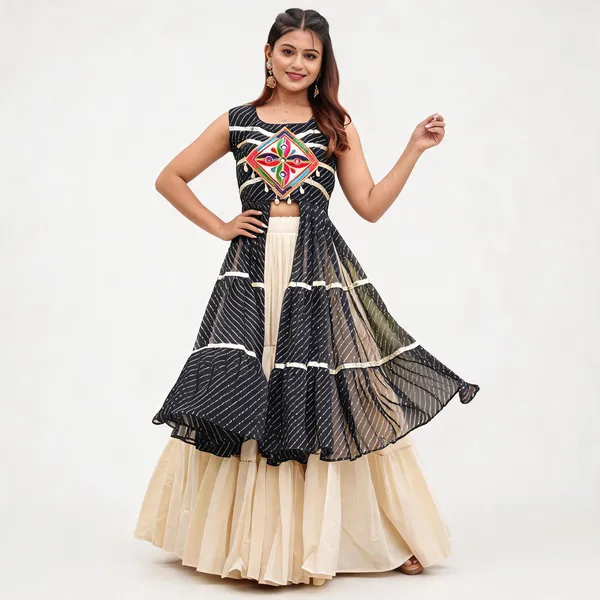 Black_&_Cream_Pure_Cotton_Flared_Lehenga_Choli_For_Women