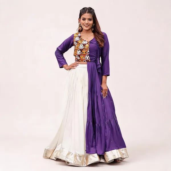 Purple_&_White_Pure_Cotton_Flared_Lehenga_Choli_For_Women