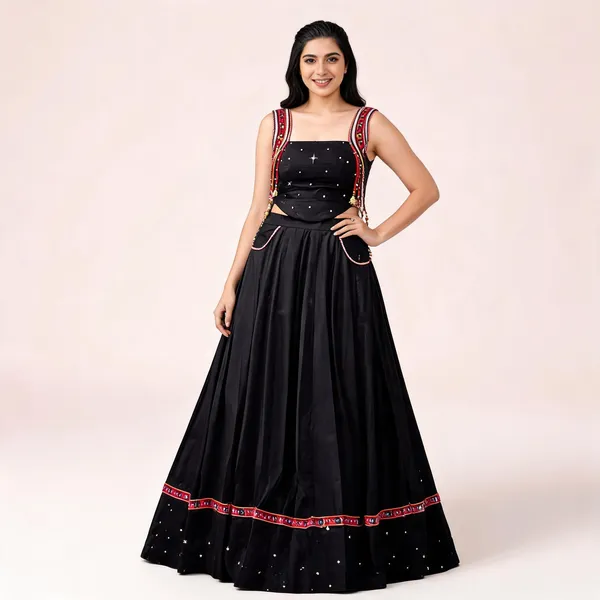 Black_Pure_Cotton_Embellished_Lehenga_Choli_For_Women