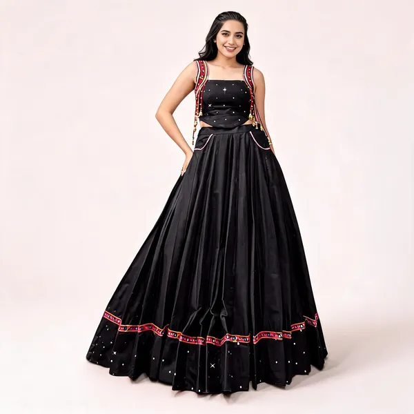 Black_Pure_Cotton_Embellished_Lehenga_Choli_For_Women