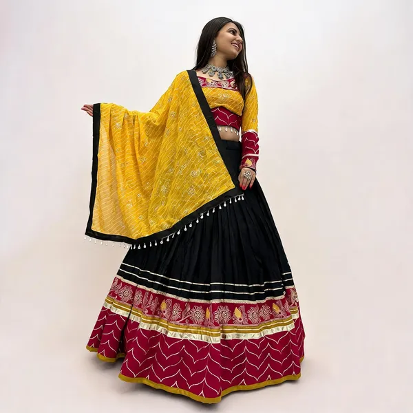 Yellow_Black_&_Maroon_Riyon_Cotton_Lehenga_Choli_For_Women