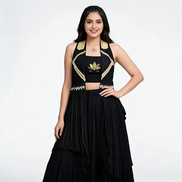 Black_Crepe_Halter_Neck_Lehenga_Choli_For_Women