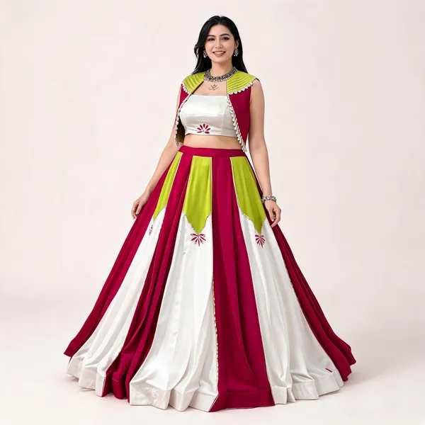 Multicolor_Pure_Rayon_Striped_Flared_Lehenga_Choli_For_Women