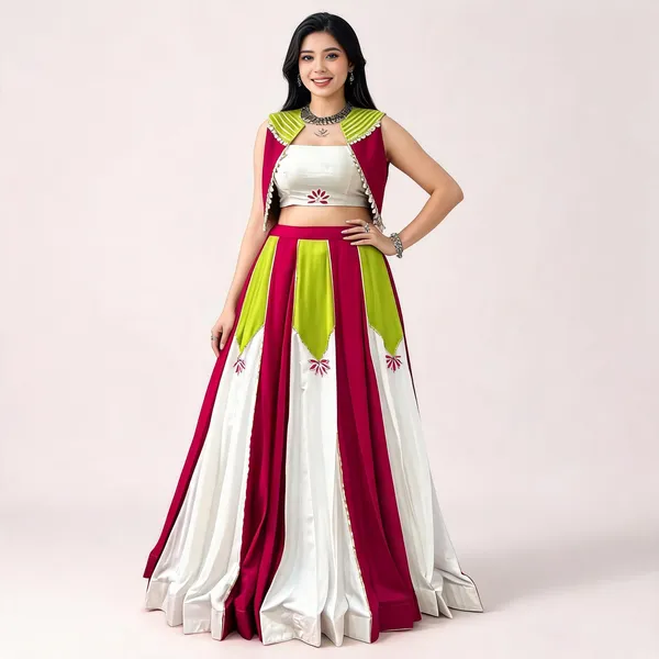 Multicolor_Pure_Rayon_Striped_Flared_Lehenga_Choli_For_Women