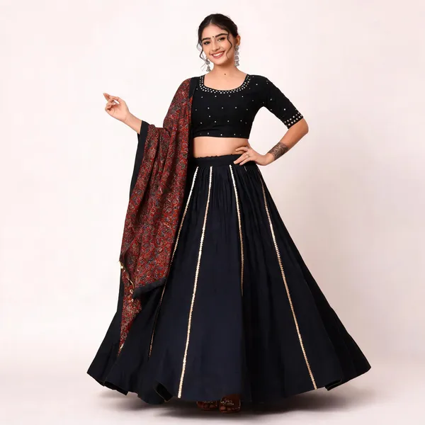 Blue_Pure_Cotton_Embellished_Lehenga_Choli_For_Women
