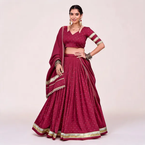 Red_Tasar_Silk_Flared_Lehenga_Choli_For_Women