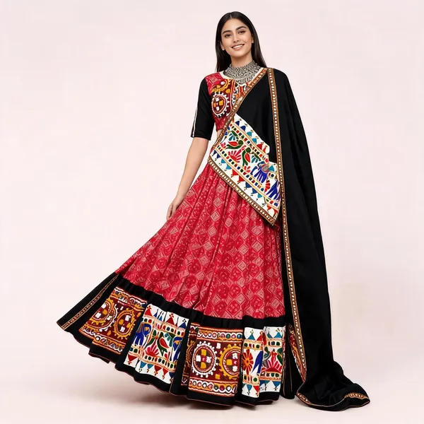 Red_Pure_Cotton_Embroidered_Lehenga_Choli_For_Women