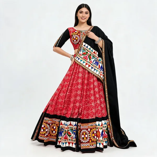 Red_Pure_Cotton_Embroidered_Lehenga_Choli_For_Women