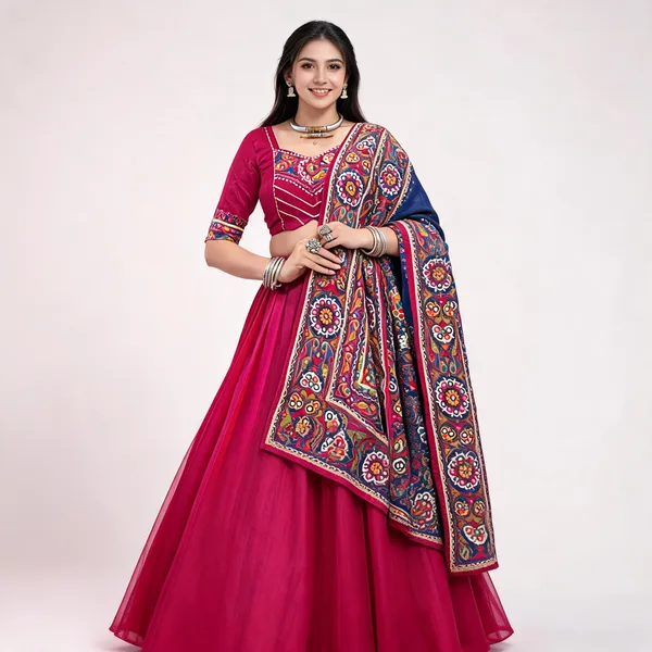 Pink_&_Multicolor_Tasar_Silk_Embroidered_Lehenga_Choli_For_Women