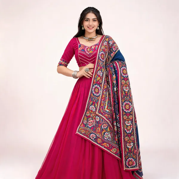 Pink_&_Multicolor_Tasar_Silk_Embroidered_Lehenga_Choli_For_Women